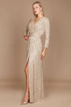 Long Sleeve Sequin Formal Dress Wholesale Gold