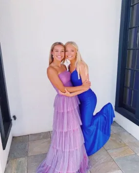 Purple Tulle Long Prom Dresses  Formal Graduation Evening Dresses J3801