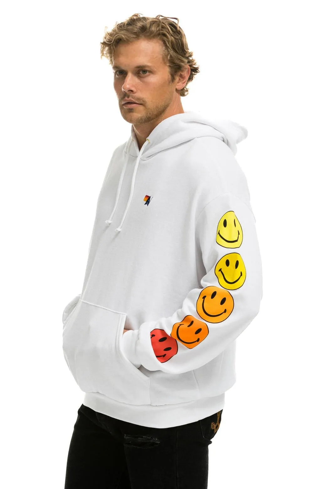 SMILEY SUNSET RELAXED PULLOVER HOODIE - WHITE